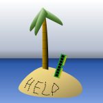 Cartoon of a tiny island of sand with a single palm tree and a DIMM. "Help" is written in the sand.
