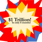 Sketch meant to look like an explosion with words overlaid: "$1 Trillion in only 8 months!"
